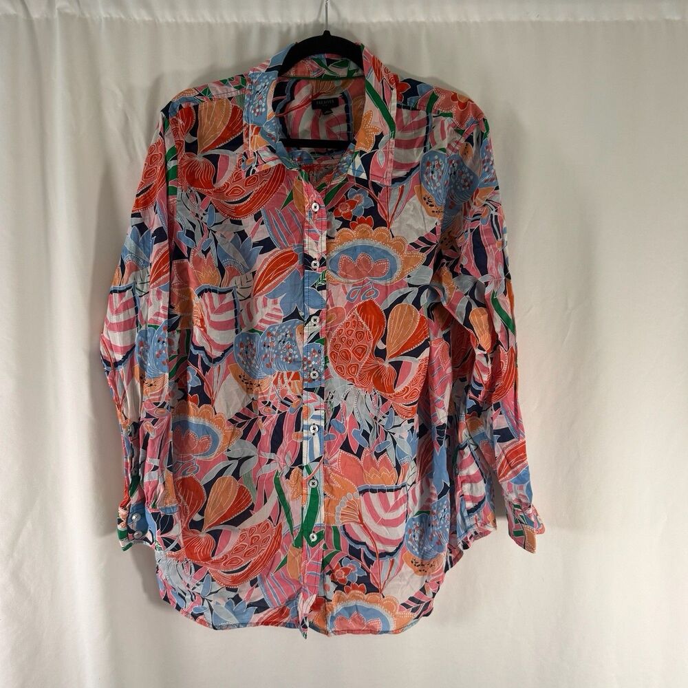 Talbots Blouse Women's 2X Pink Blue Paisley Floral Long Sleeve Collared Lightwei
